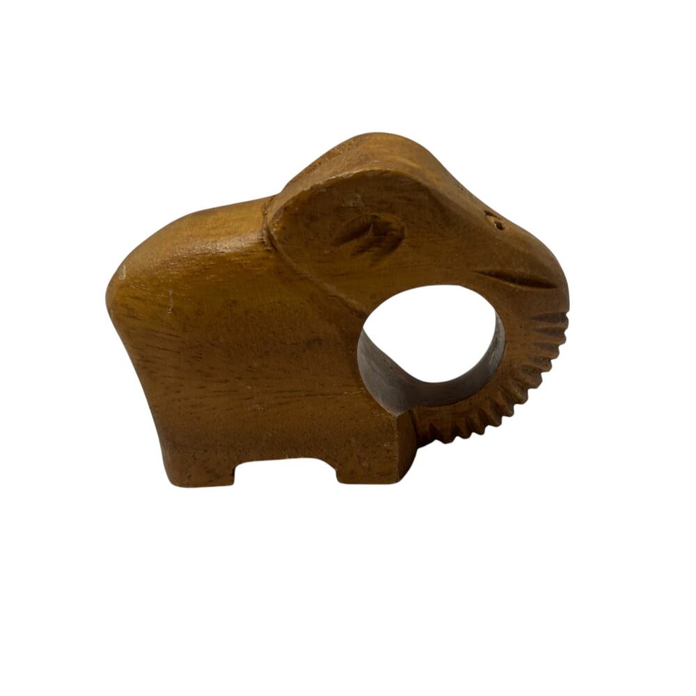 4 Carved Wooden Elephant Napkin Rings 3 3/4" x 2.5"